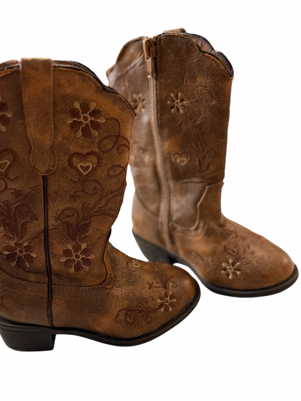 Kids Brown Embroidered Western Boots - Classic Cowboy Style - Picture 2 of 5
